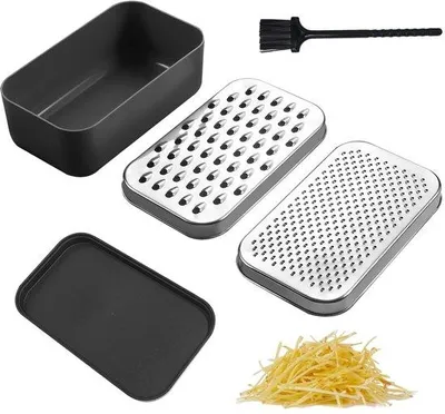 Produktbild von Multifunktioneller Hackmesser mit 1-teiliger Bürste, Schneidemaschine mit Box und Deckel, Edelstahl-Küchenmesser, Universal-Hackmesser, Gemüse- und Obstschneider für Käse