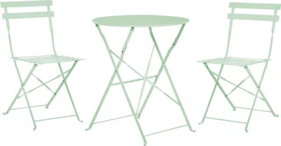 Produktbild von BELIANI Balkonset Mintgrün Stahl 3-Teilig Runder Tisch mit 2 Stühlen Zusammenklappbar Modern Französicher Stil Terrasse Garten Outdoor Ausstattung