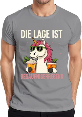 Produktbild von Die Lage ist besäufniserregend Einhorn Bier Party Cocktail Lustig Herren T-Shirt, Grau, XXL