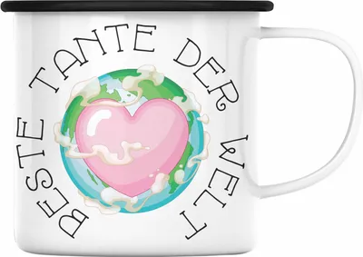 Produktbild von Trendation - Beste Tante Der Welt Emaille Tasse Geschenk Geburtstag Weihnachten Lustig Geschenkideen von Nichte Lieblingstante Hier Bin Ich (Schwarz)