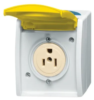 Produktbild von Busch-Jaeger 3015 EWN-53, 2P+E, Weiß, Gelb, IP44, 125 V, 15 A, 74 mm