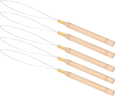 5 STK Haarverlängerung Schlaufen Nadel Set Anti-Rutsch Buchenholzgriff Zugnadel für Tuften.