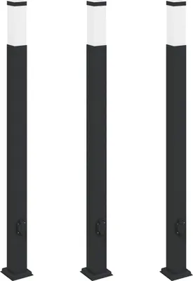 Image de vidaXL Bornes d'éclairage avec prise de courant 3 pcs. 110 cm noir IP44