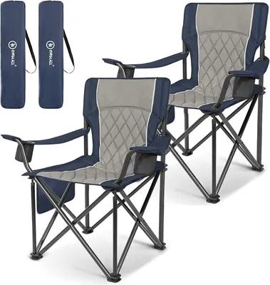 Imagen del producto de Silla de camping plegable, resistente hasta 360 kg, con respaldo alto, color azul (2 unidades)