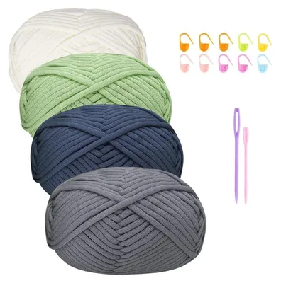 Image de Fil à crocheter, mélange coton-nylon, 4 pelotes de 50g, couleurs : gris, vert olive, vert, bleu
