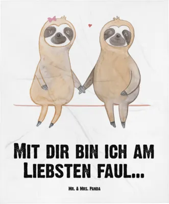 Produktbild von Mr. & Mrs. Panda Plaid Faultier Pärchen - Weiß - Geschenk, Schmusedecke, Schlummerdecke, Babydecke, Liebe, Kinderdecke, Verliebt, Erstlingsdecke, Verlobt