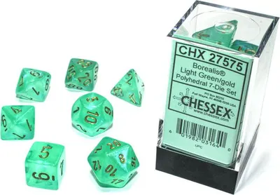 Produktbild von Chessex Polyhedral 7-Die Würfel-Set Borealis - Hellgrün/Gold
