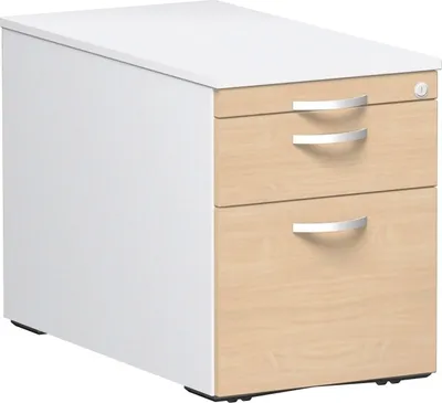 Produktbild von Geramöbel Rollcontainer mit 3 Metall-Schubfächern und Utensilienschubfach, Metall-Rollschubführung, Zentralverriegelung, verdeckte Doppel-Lenkrollen, 438x800x565, braun/Weiß, S-530351-BW