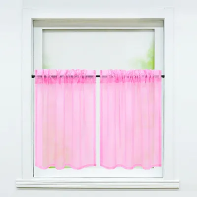 Produktbild von Joyswahl 2er Set Scheibengardine, Voile Bistrogardine mit Tunnelzug Küchengardinen, Uni transparent, Rosa BxH 66x61cm