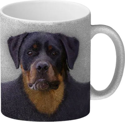 Produktbild von Glitzer-Glitzer-Kaffeebecher mit Rottweiler Motiv