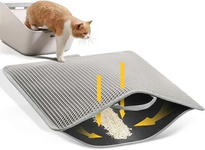 Productafbeelding van Ibenzoa® Dubbellaagse honingraat-kattenmat, grijs – 76 x 54,5 cm, absorberende bovenlaag en waterdichte onderlaag