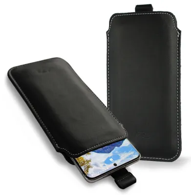 Produktbild von LURESKO LILLA XL+ Lederhülle für iPhone 17 Pro / Galaxy S26 5G / Google Pixel 9 / 10 / 10a (Glattes Schwarz)