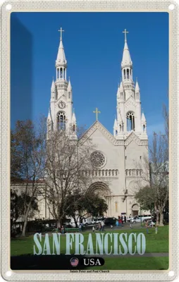 Produktbild von vianmo Blechschild 18x12 cm San Francisco Reisen Saints Peter and Paul Church Bildmotiv Reisemotiv Abenteuer