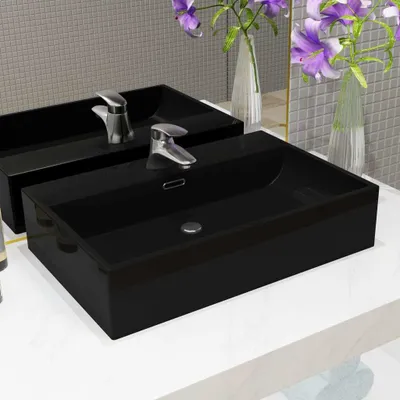 Produktbild von vidaXL Waschbecken mit Hahnloch Keramik Schwarz 60,5 x 42,5 x 14,5 cm