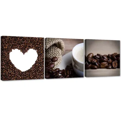 Produktbild von Set mit gemälden auf leinwand aromatische kaffeebohnen 120x40 cm Feeby braun wandbild bereit zum aufhängen