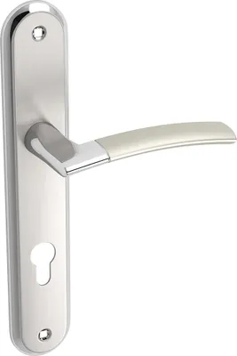 Zdjęcie produktu dla Klamka Kuchinox Luxor na szyldzie 242mm, satyna/chrom, do drzwi wewnętrznych 38-45mm, rozstaw 72mm, aluminiowa rękojeść, Classic.