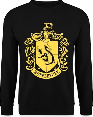Produktbild von Spreadshirt Harry Potter Hufflepuff Wappen Uni Pullover, S, Schwarz