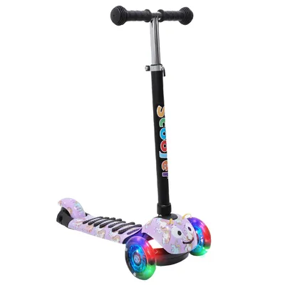 Produktbild von Habib 3D Kinderroller 3-Rad mit LED Licht | Klappbar & Verstellbar: Helllila