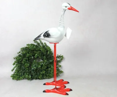 Produktbild von Gartenfigur Storch Metall, wackelnder Kopf mit Feder, Deko für Garten Terrasse Balkon 50x25x10 cm