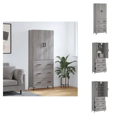 Immagine prodotto di vidaXL Credenza Grigio Sonoma 69,5x34x180 cm Materiale a base di legno - Credenze