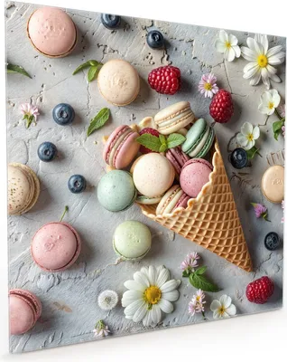 Produktbild von Küchenrückwand Spritzschutz Glas mit Motiv Macarons im Sommer 40 x 40 cm