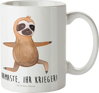 Produktbild von Mr. & Mrs. Panda Campingbecher Faultier Yoga - Weiß - Geschenk, Trinklernbecher, Kinderbecher, Mehrwegbecher, Namaste, Yogaübungen, Schulkind Tasse, Plastikbecher, Pott
