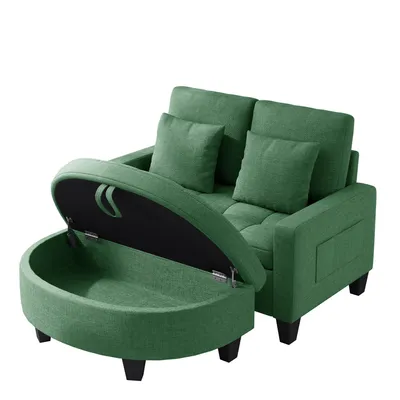 Productafbeelding van Tweezitsbank met chaise longue BEALIFE, 130x72x87 cm | Met opbergbank | Groen | AR59