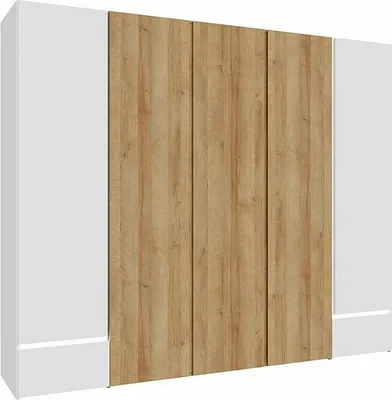 Produktbild von Furniture24 Kleiderschrank 250 x 210.5 x 54.2 cm LENNYBELARDO LNBS5511B 4-türiger Schlafzimmer Schrank 3 Kleiderstangen 2 Schubkästen Weiß/Weiß Glanz/Riviera Eiche