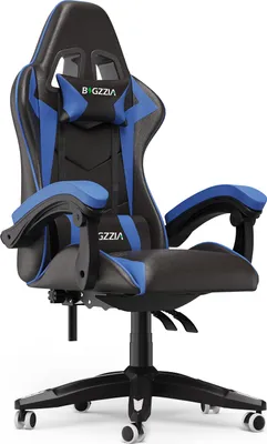 Produktbild von Bigzzia Bürostuhl Ergonomisch, Schreibtischstuhl, Drehstuhl, Gaming Sessel, Gamingstuhl, mit Kopfstützen, bis zu 110 kg, Blau