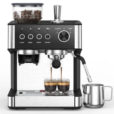 Produktbild von Espressomaschine - 15 bar Kaffeemaschine mit Mahlwerk - 58 mm Siebträger - 360° Dampflanze - 2,3 l Wassertank - Schwarz Silber