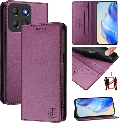 Image de Etui en cuir pour Motorola Moto G15, étui à rabat avec fentes pour cartes, portefeuille et support Violet