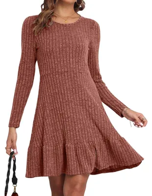 Obrázek produktu pro Dámské pletené midi šaty, elegantní, pružné, ležérní, hnědé, velikost L