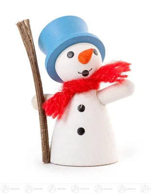 Produktbild von Weihnachtliche Miniatur Schneemann mit blauem Zylinder  Breite x Höhe x Tiefe 3,5 cmx5 cmx1,5 cm NEU