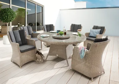 Produktbild von Destiny LUNA Essgruppe 6 Se + Tisch Ø 150x75cm natur meliert