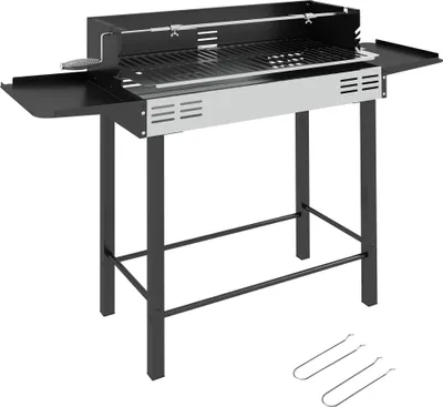 Produktbild von Outsunny Holzkohlegrill Campinggrill mit Grillrost und Rotisserie-Kit klappbar faltbar Camping Garten BBQ Rostfreier Stahl+Metall Schwarz 118 x 32 x 9