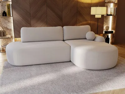Produktbild von GrainGold Ecksofa L-Form Rechts Aurio O - Ecksofa mit Schlaffunktion und Bettkasten - Moderne Ecksofa, Wohnzimmer Ecksofa - Eckcouch Creme (Lambi 01)