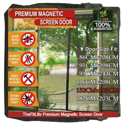 Magnetisches Fliegengitter für Türen, robust, freihändig, 158x206 cm