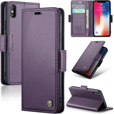 Obrázek produktu pro iPhone X / XS pouzdro, kožené peněženkové pouzdro držák karet ochranné pouzdro s funkcí stojánku pro iPhone X / iPhone XS Purple