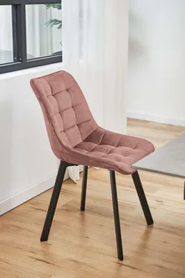 Produktbild von Stuhl – Esszimmerstühle – Polsterstuhl – Stuhl mit Metallbeinen – Essstühle Samtbezug – Rosa – 48 cm – Moderner Samtstuhl mit eleganter Steppung