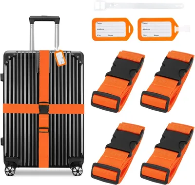 Imagen del producto de Correas para maletas, 4 unidades, color naranja, ajustables, para viajes