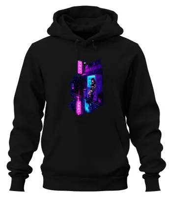 Zdjęcie produktu dla Bluza z kapturem w stylu anime, "E Girl", "Goth", "Japan", "Neon", "Vaporwave", "Y2K", "Cyberpunk", czarna, rozmiar XXL