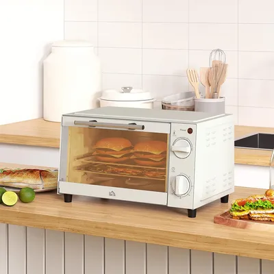 Produktbild von Minibackofen mit Backblech und Grillrost 9L Multifunktionsofen Einstellbarer Temperatur und Garzeit 100 °C-230 °C 750W Cremeweiß