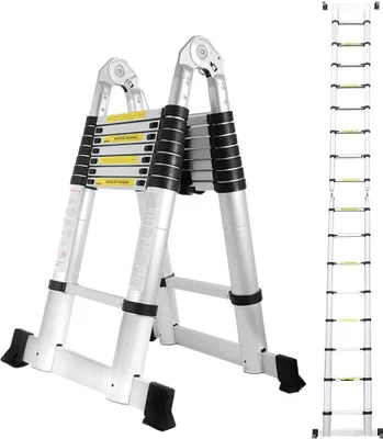 Produktbild von Wolketon 5M Teleskopleiter, Ausziehbare Leiter Rutschfester, Aluminium Klappleiter Stehleiter, Ausziehleiter Mehrzweckleiter, 150 kg Belastbarkeit