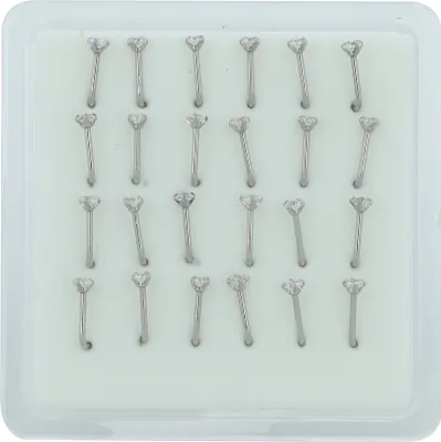 Produktbild von "Lulsia" Edelstahl Nasen Piercings, 24 Stück, Stabstärke 0,8 mm / Stablänge 7 mm / Ø 2 oder 2,5 mm