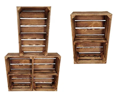 Produktbild von 4er Holzkisten mit Regal, 60x40x20 cm, Aufbewahrung und Heimdekoration in Geflammte