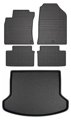 Image de Tapis en caoutchouc + bac de coffre pour Hyundai i30 III 2016- – 5 pièces, noirs, sur mesure