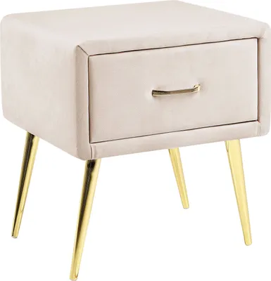 Produktbild von BELIANI Nachttisch Hellbeige Samt 38 x 46 x 49 cm mit Metallgestell Gold 1 Schublade Rechteckig Aufbewahrung Modern Glamourös Möbel Schlafzimmer Flur