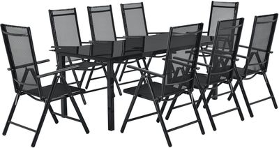 Juskys Aluminium Gartengarnitur Milano Gartenmöbel Set mit Tisch und 8 Stühlen Dunkel-Grau mit schwarzer Kunstfaser Alu Sitzgruppe Balkonmöbel