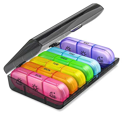 Produktbild von Medikamentenbox für 7 Tage – Wöchentliche Tablettenbox – 21 Fächer – Entladungshemmend – Lebensmittelechter Kunststoff – Tagesorganisator