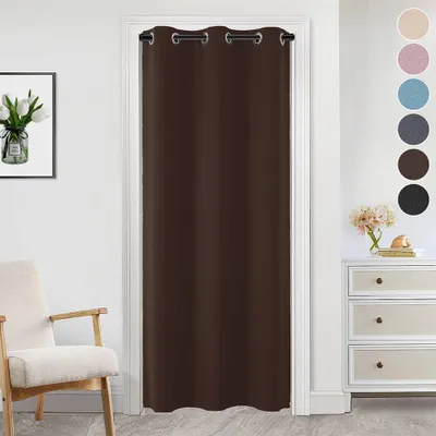 Produktbild von 86x203cm Brązowa zaciemniająca termiczna zasłona drzwiowa Jednokolorowa zasłona drzwiowa z oczkiem